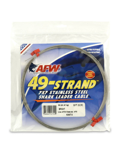 Поводочний матеріал AFW 49-Strand 7x7 Stainless Steel Shark Leader Cable (Bright) 90LB/41kg 0,79mm 9,2m