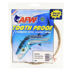 Поводочний матеріал AFW #9 Tooth Proof Stainless Steel Single Strand Leader Wire (Brown) 105LB/48kg 0,56mm 25,9m