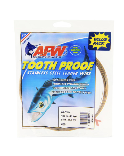 Поводочний матеріал AFW #9 Tooth Proof Stainless Steel Single Strand Leader Wire (Brown) 105LB/48kg 0,56mm 25,9m
