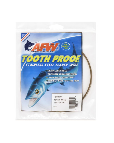 Поводочний матеріал AFW #10 Tooth Proof Stainless Steel Single Strand Leader Wire (Brown) 124LB/56kg 0,61mm 9,2m