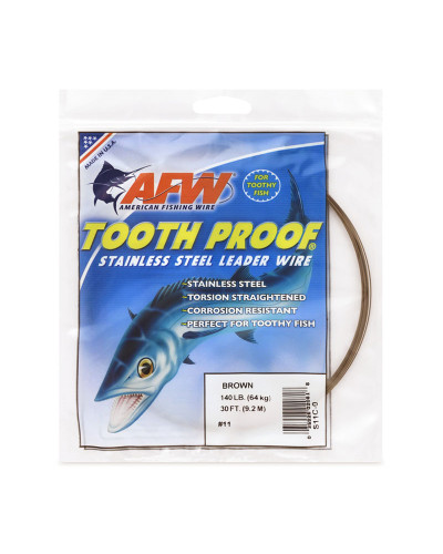 Поводочний матеріал AFW #11 Tooth Proof Stainless Steel Single Strand Leader Wire (Brown) 140LB/64kg 0,66mm 9,2m