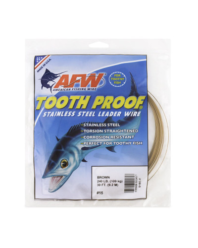Поводочний матеріал AFW #15 Tooth Proof Stainless Steel Single Strand Leader Wire (Brown) 240LB/109kg 0,89mm 9,2m