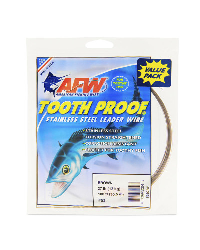 Поводочний матеріал AFW #2 Tooth Proof Stainless Steel Single Strand Leader Wire (Brown) 27LB/12kg 0,28mm 30,5m