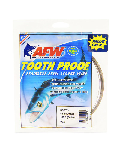 Поводочний матеріал AFW #5 Tooth Proof Stainless Steel Single Strand Leader Wire (Brown) 44LB/20kg 0,36mm 30,5m