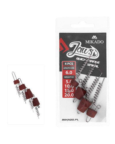 Набор  штопоров Mikado Jaws Quick Change Spiral 47mm набор 5,10,15,20г
